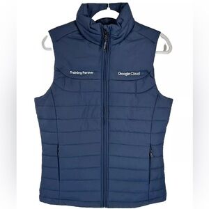 Google Cloud Puffer Vest Women’s Medium Navy Embroidered Logo Employee Training